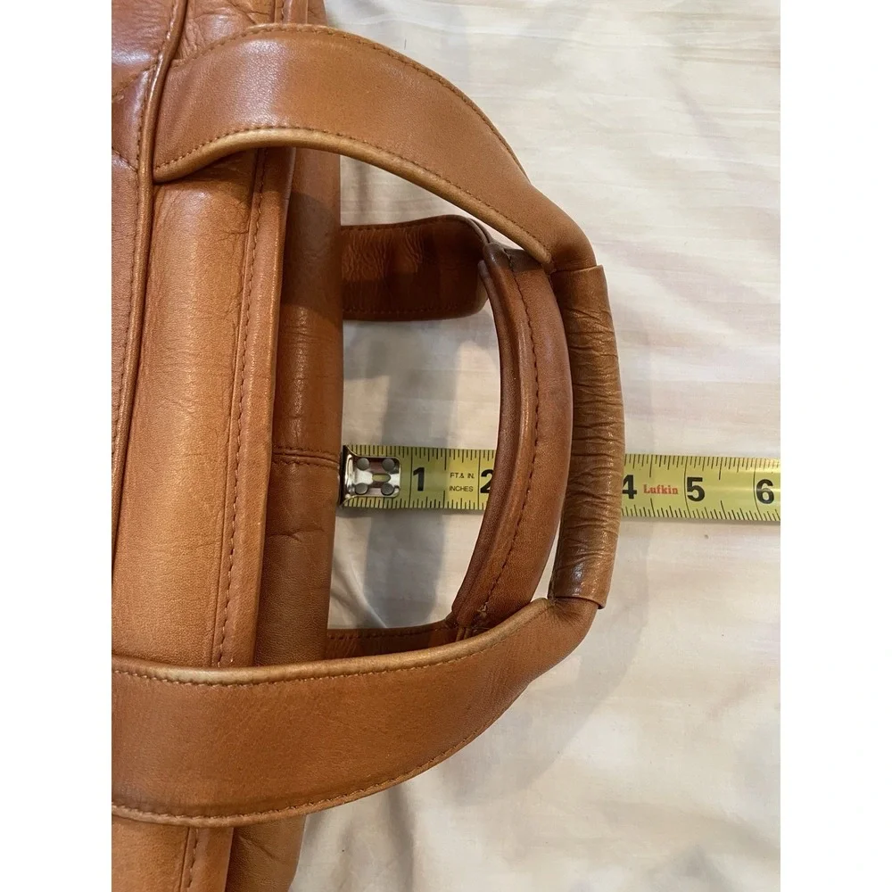 Claire Chase Distressed Tan Leather Laptop Briefcase Shoulder Bag Carry On Large